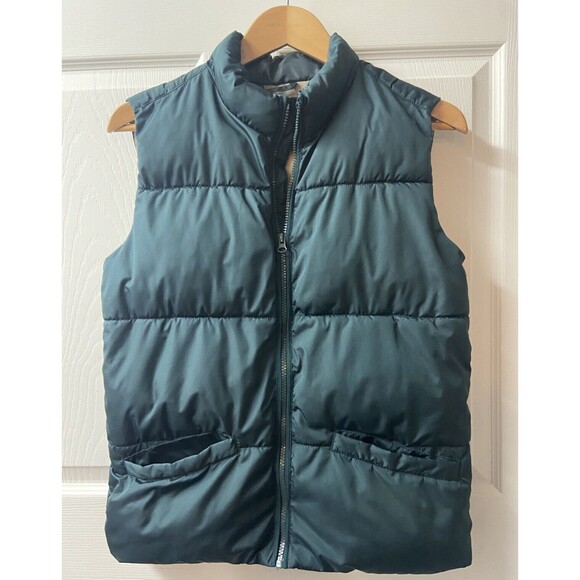 Old Navy Boys Puffer Vest Size XL 14-16 Green Tan Sleeveless Warm Full Zip - Picture 1 of 9